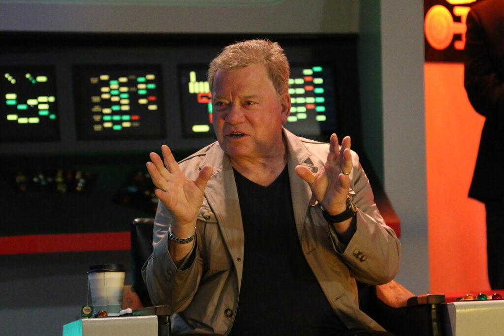 William Shatner on the Enterprise Bridge